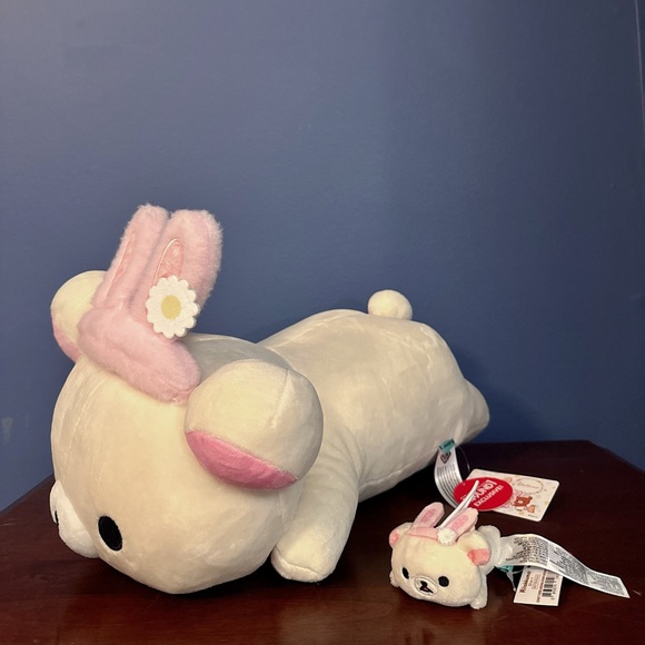 NEW 16” Rilakkuma Korilakkuma Bunny Ears Plush with matching Keychain SET - Picture 1 of 4